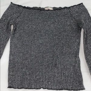 glittery long sleeve off the shoulder shirt
